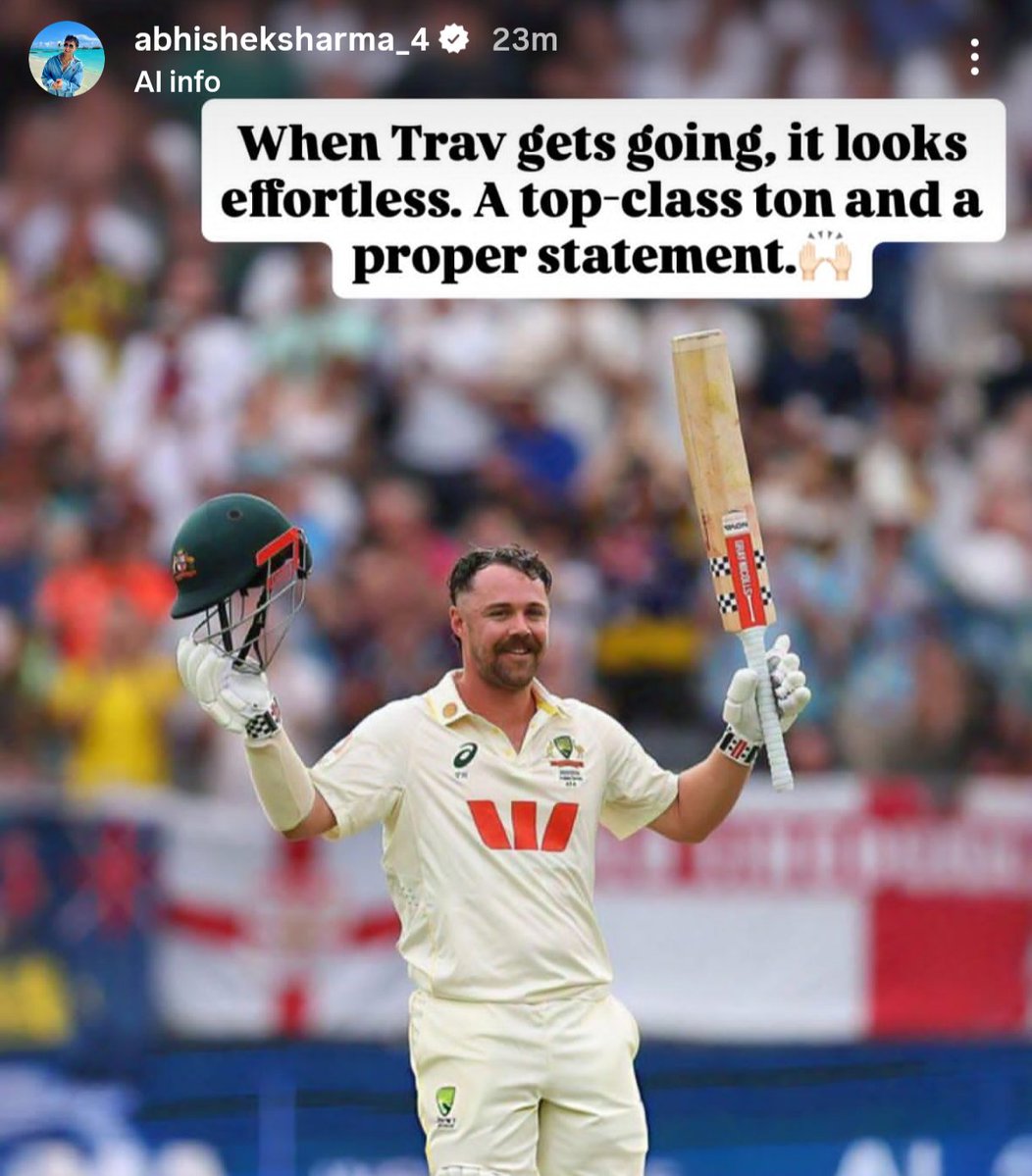 CricCrazyJohns's tweet image. INSTAGRAM STORY OF ABHISHEK SHARMA FOR TRAVIS HEAD 🧡