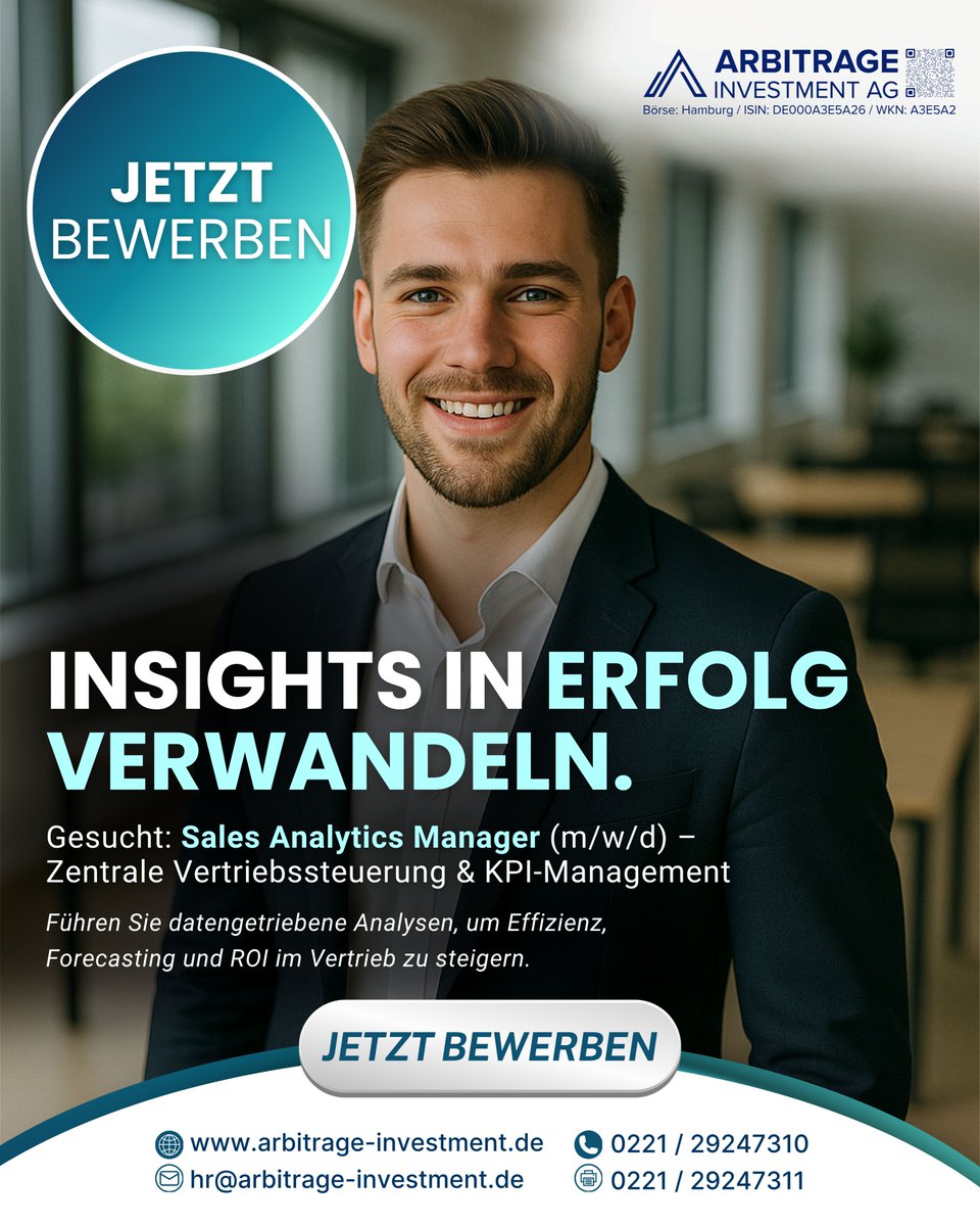 arbinvestment's tweet image. 📈 Insights in Erfolg verwandeln.

Werde Sales Analytics Manager (m/w/d) bei Arbitrage Investment AG – steuere Vertrieb &amp;amp; Wachstum mit Daten!

👉 Jetzt bewerben: tinyurl.com/yw5hsxxp

#SalesAnalytics #ECommerceJobs #ArbitrageInvestmentAG #JetztBewerben