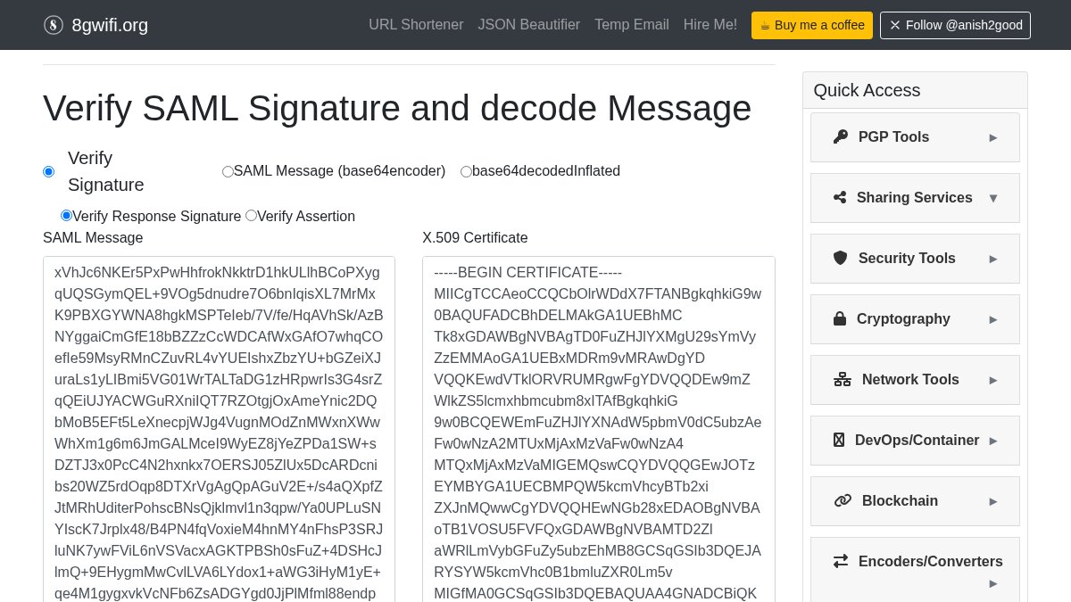 anish2good's tweet image. Verify your SAML signatures and decode your SAML messages effortlessly. Ensure secure authentication with our tool. 🔒 Try it: 8gwifi.org/samlverifysign… #Encoding #Decoding