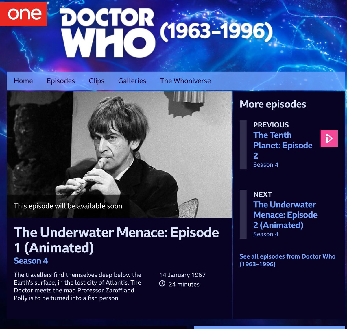 TheCyberdevil's tweet image. The animations of the missing Doctor Who episodes from The Celestial Toymaker and The Underwater Menace are heading to iPlayer. Presumably tomorrow.