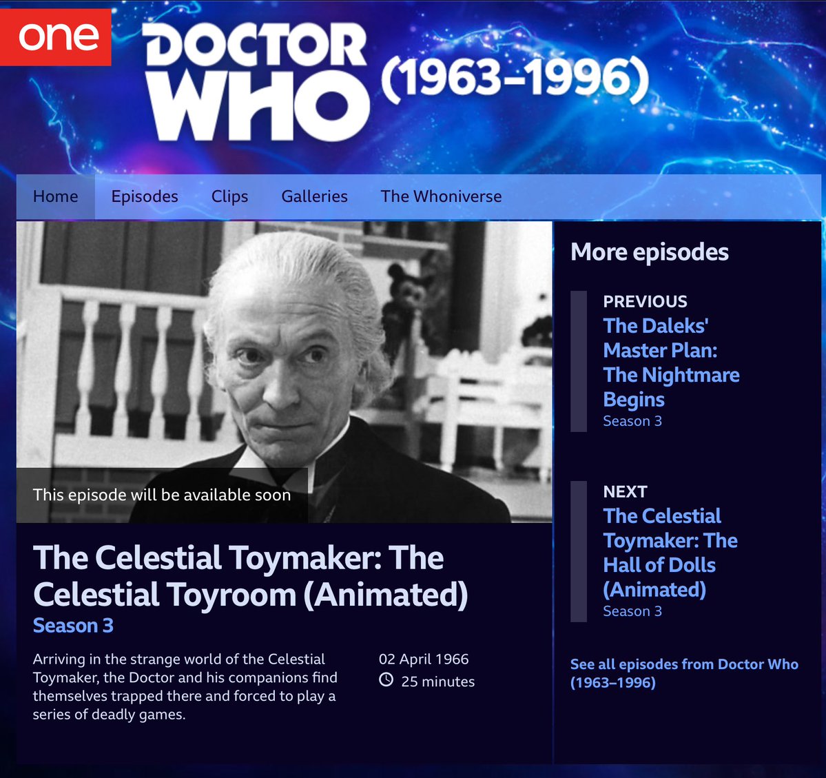TheCyberdevil's tweet image. The animations of the missing Doctor Who episodes from The Celestial Toymaker and The Underwater Menace are heading to iPlayer. Presumably tomorrow.