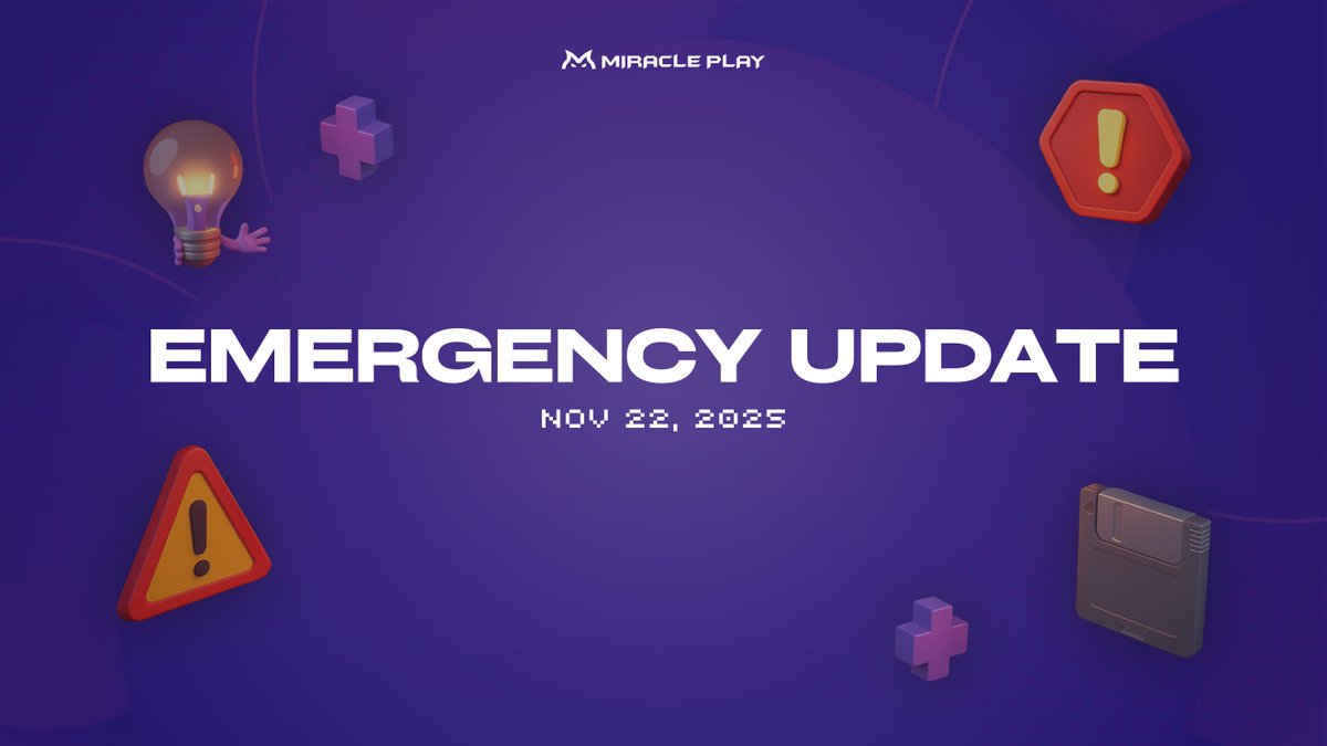 miracleplaygg's tweet photo. ⚙️ Update Notice

A temporary server overload was detected during tournament participation processing.
An emergency update has been deployed to stabilize the system, and all services are now running normally.✅ 

#MiraclePlay #Update #AIAgent