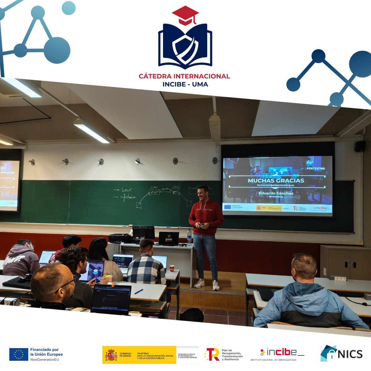 ⚔ ¿Cómo pueden atacar a nuestra empresa? El pasado 19 y 20 de noviembre <a href="/eduSatoe/">Eduardo Sánchez</a> impartió en <a href="/InformaticaUMA/">ETSI Informática UMA</a> una formación abierta que abrió los ojos a sus asistentes. Muchas gracias a Edu, a <a href="/INCIBE/">INCIBE</a> y  #CátedraCiberdefensaUMA por su patrocinio.
#CátedrasCiber #NextGenerationEU