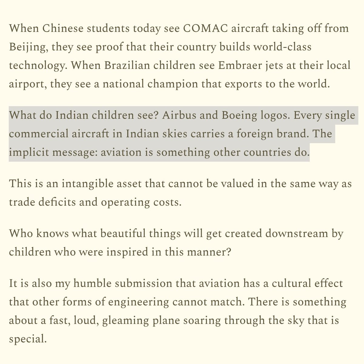 caleb_friesen2's tweet image. &quot;What do Indian children see? Airbus and Boeing logos. Aviation is something other countries do.&quot;

But not India.

Powerful words @khushhhi_ 

I want my kids to see Indian brands abroad and at home.

Building indigenous commercial aircraft should be a national imperative.