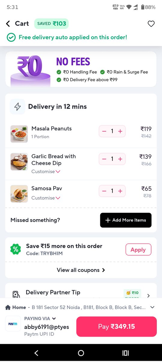 abby6191's tweet photo. @zeptocares Can you Explain why item prices in Menu and Cart show different? Refer attached images. Item total should be 49+104+89=242, but when added to cart they show different price, what is this mockery? I am observing this for the past few times. Kindly Explain. https://t.co/eIYnAEHxTX