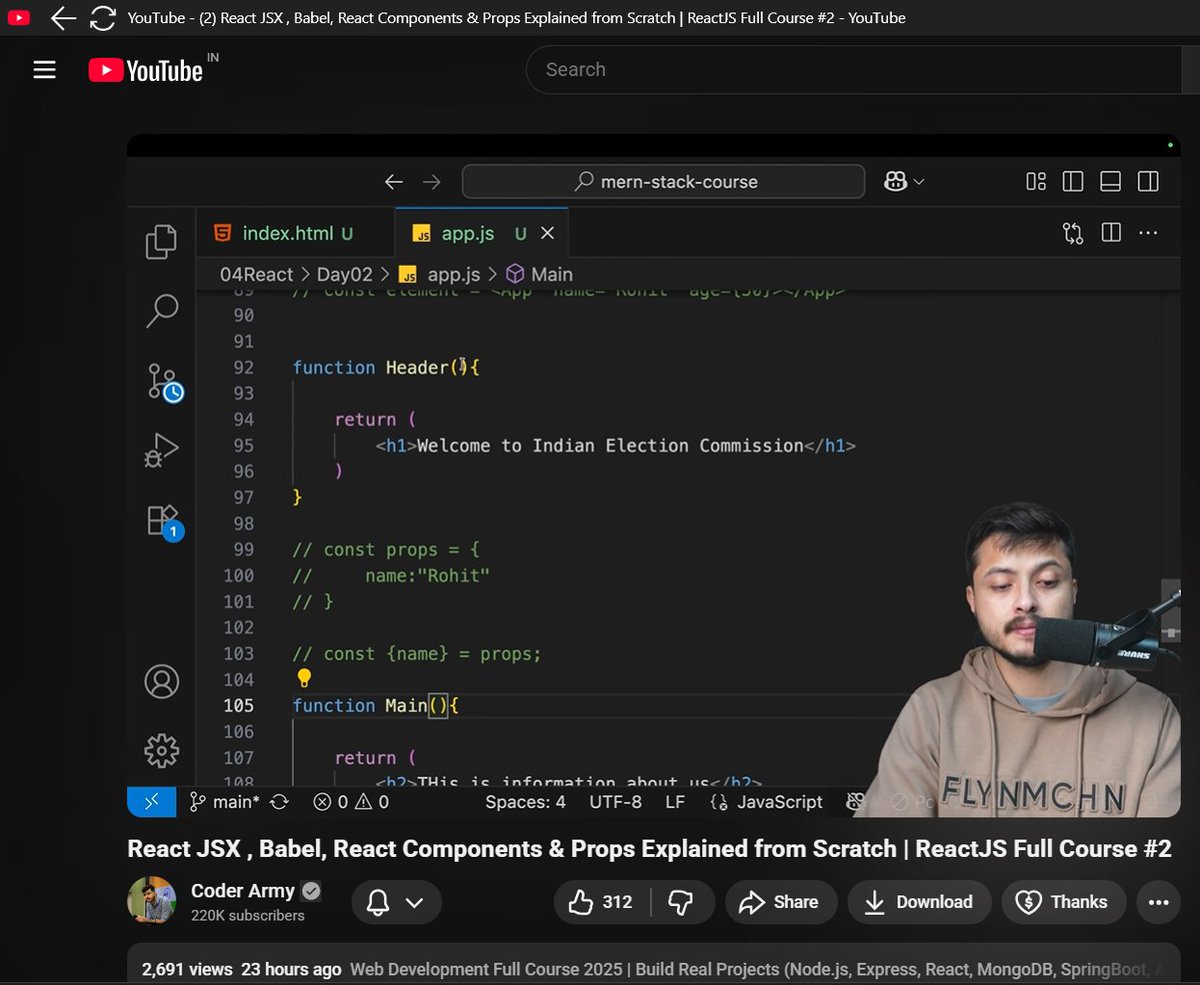 Aditya_Ch_20's tweet image. Learning React day 2 ! 🔥

Today I covered JSX, Babel, Components &amp;amp; Props — starting to understand how React builds UI in a cleaner way compared to React.createElement.

#ReactJS #Frontend #MERN #LearningInPublic #100DaysOfCode #WebDev @rohit_negi9 @CoderArmy