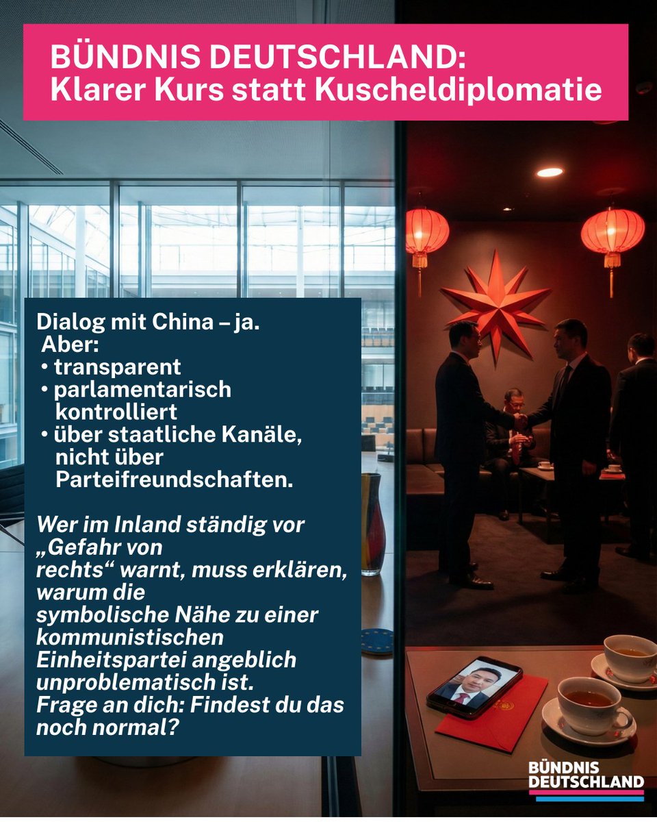 buendnisde's tweet image. SPD-Fahne neben KP-China-Flagge, „Parteidialog“ mit einer Ein-Parteien-Diktatur – und ein Bundesminister mittendrin. Staatsbesuch oder Parteireise auf Kosten der Glaubwürdigkeit? Schau dir die Bilder an und urteile selbst.
#ChinaPolitik #SPD #Klingbeil