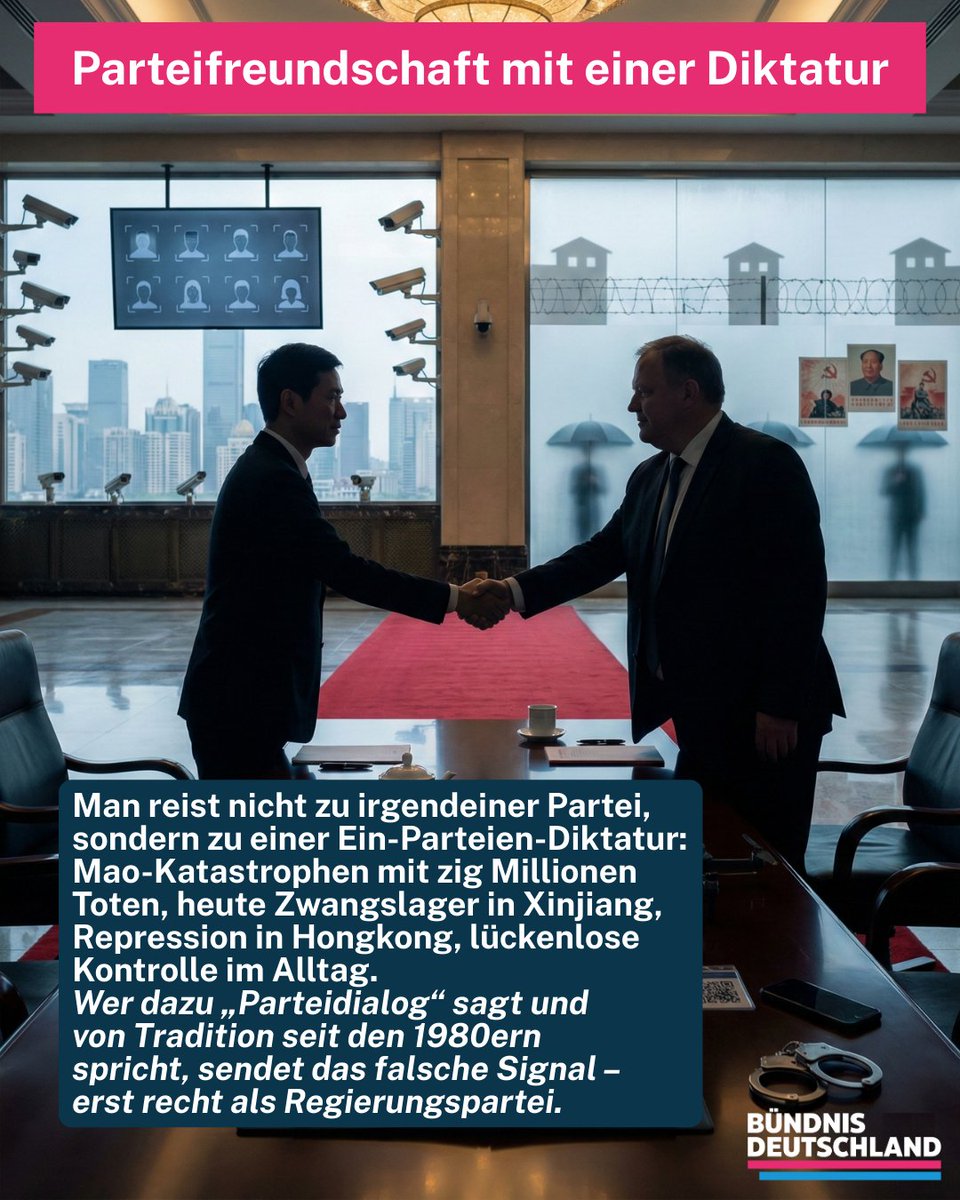 buendnisde's tweet image. SPD-Fahne neben KP-China-Flagge, „Parteidialog“ mit einer Ein-Parteien-Diktatur – und ein Bundesminister mittendrin. Staatsbesuch oder Parteireise auf Kosten der Glaubwürdigkeit? Schau dir die Bilder an und urteile selbst.
#ChinaPolitik #SPD #Klingbeil