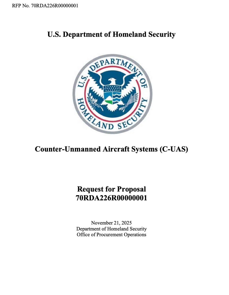 ive_m5's tweet image. On Friday 11/21, the Department of Homeland Security released its Counter UAS RFP.  There is $1.5B of contract awards being made available under this program to cover the entire agency. Offers are due December 8 with awards to come soon thereafter.  

CC @CeoOndas and the $ONDS…
