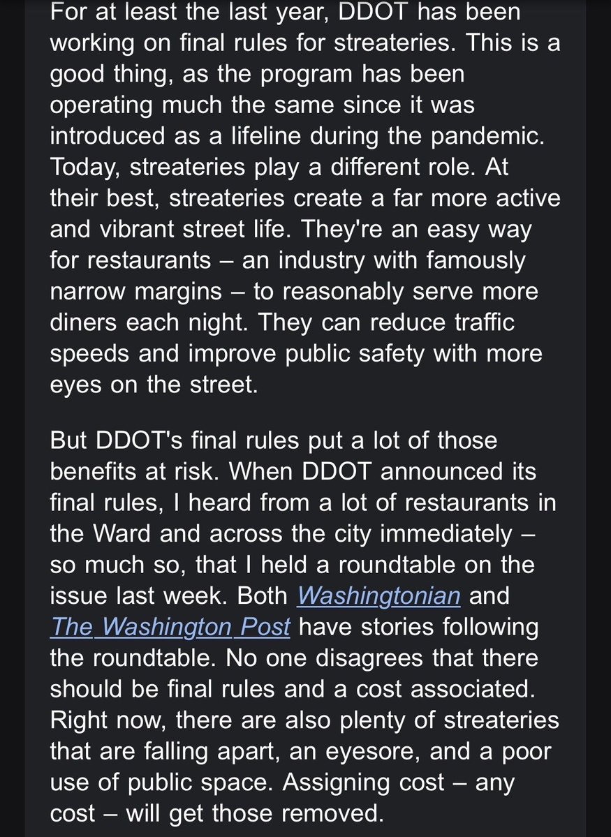 BarredinDC's tweet image. Charles Allen will be introducing emergency legislation to revise the DDOT/DOB streatery regulations before they are implemented to lower the cost and add more flexibility