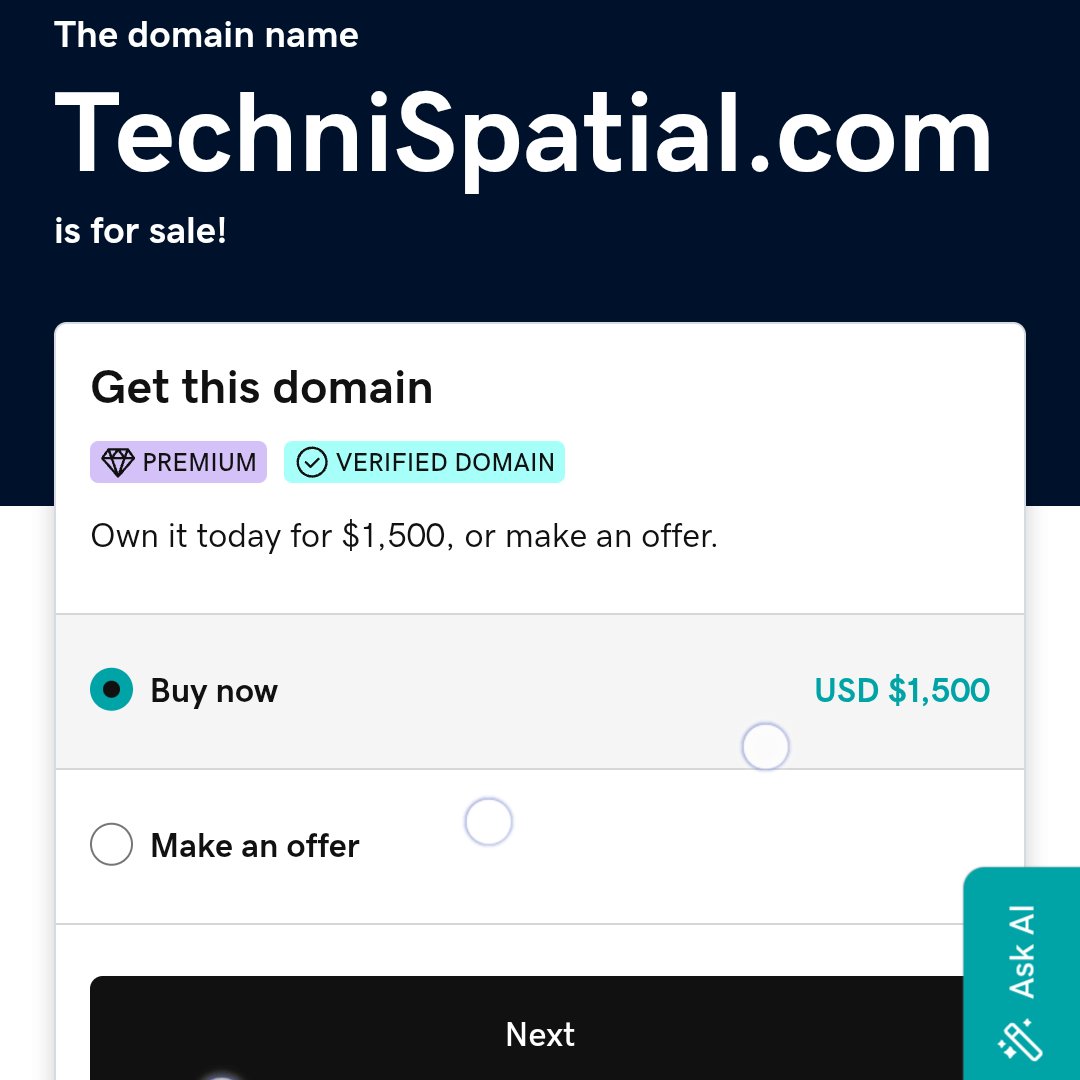 Premium_DomainD's tweet image. TechniSpatial.com is for sale

It is an highly brandable domain for spatial computing, AR/VR solutions, geospatial technology, 3D modeling, digital twins, robotics, or immersive AI etc.

#spatial_io #Geospatial #Robotics  #DigitalTwin 
#SpatialComputing #spatialperception