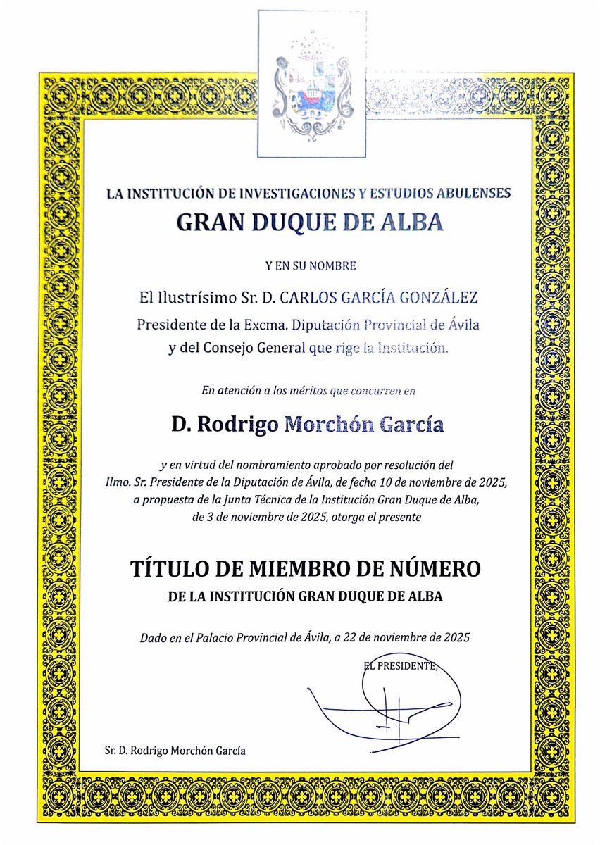 Hoy recibimos en título de Miembro de Número de la Institución Gran Duque de Alba de Ávila en la Sección de Ciencias Naturales. Gracias a muchos por su colaboración y apoyo. Gracias a Javier y a otros tantos por el apoyo.