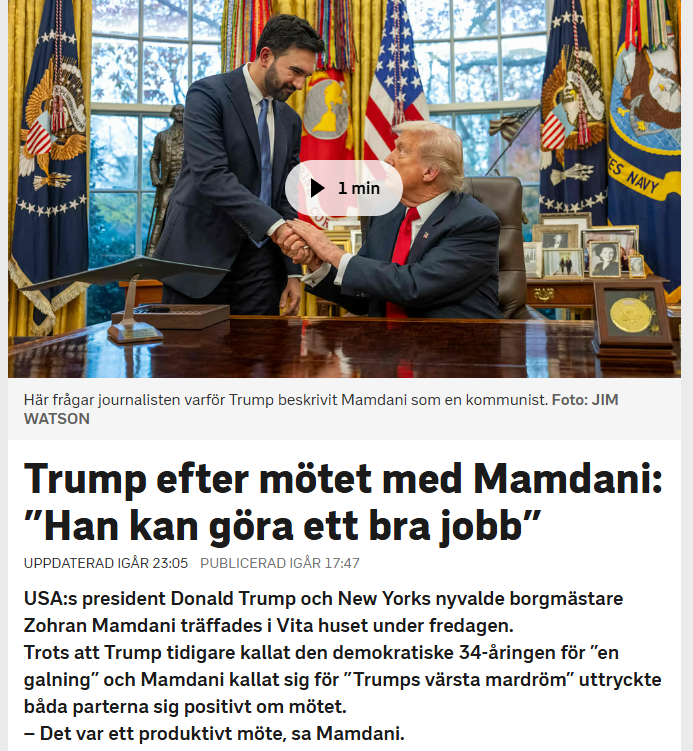 En uppvisning i att politik är teater.
Trumps "värsta mardröm" &amp; Trump verkar komma överens.
Samtidigt som f.d. medarbetare till Joe Biden hävdar att Trump kan ha rätt om tullar.
I framtiden kanske "The Uniparty" främst jobbar för befolkningens bästa istället för sina