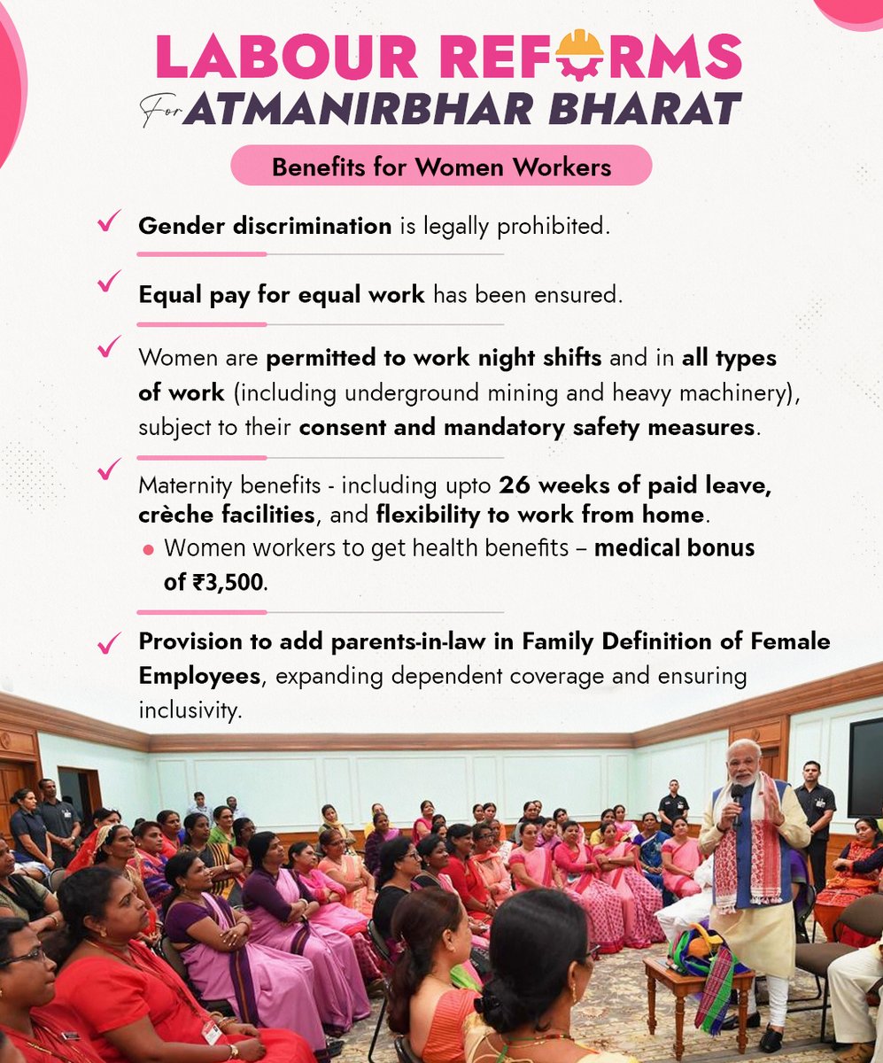 PIBAgartala's tweet image. #ShramevJayate: সরকার ২৯টি শ্রম আইনকে একত্রিত করে ৪টি সমন্বিত শ্রম কোড তৈরি করেছে।
#LabourReforms
#श्रमेव_जयते
@LabourMinistry
@PIB_India @MIB_India @mansukhmandviya