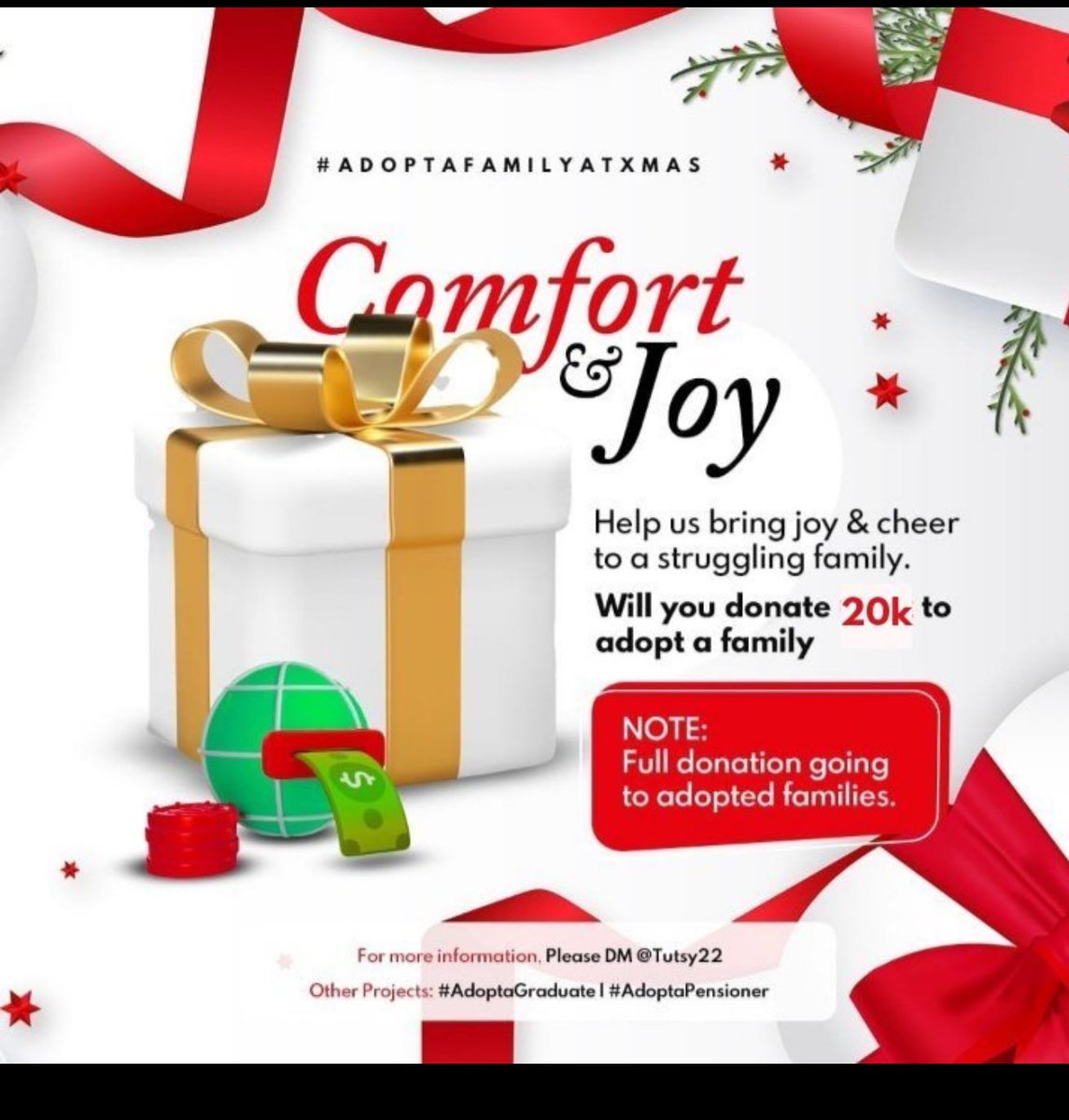 Tutsy22's tweet image. A family somewhere is wondering how Christmas will happen this year. 

You can be part of that miracle 🫶

I am seeking N20k per family. Your FULL donation goes to the families adopted.

#Afax2025
#AdoptAFamilyAtXmas