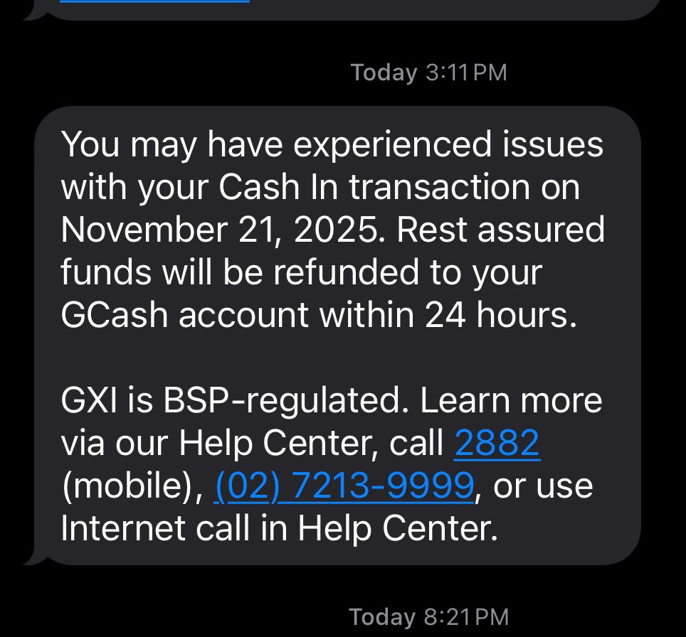 miminify's tweet image. gcash finally returned my money jusko kabado ang oat. Transferred money yesterday and I thought mali lang transfer ko but turns out nagkaproblem sila coz I received this message