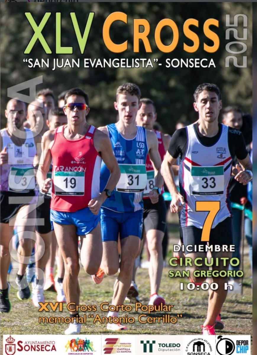 Os recomendamos la prueba de campo a través hermana: XLV Cross San Juan Evangelista de Sonseca (Toledo), del próximo 7 de diciembre.
<a href="/AytoSonseca/">Ayto. de Sonseca</a> <a href="/ClmFa/">@fa_clm</a> <a href="/atletismoRFEA/">atletismoRFEA</a>  <a href="/DipuToledo/">Diputación de Toledo</a> <a href="/deportesclm/">Deportes Castilla-La Mancha</a> 💛. ¡No faltes! <a href="/AtletismoToledo/">ClubAtletismoToledo</a>