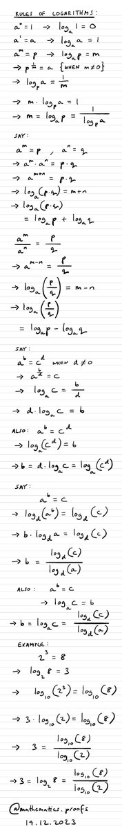 mathsproofs's tweet image. A clear, step-by-step breakdown of the rules of logarithms — product, quotient, power, and change of base — all derived from first principles. 📘🔢

Read the full article here 🔗👇

geometricbites.blogspot.com/2025/11/rules-…