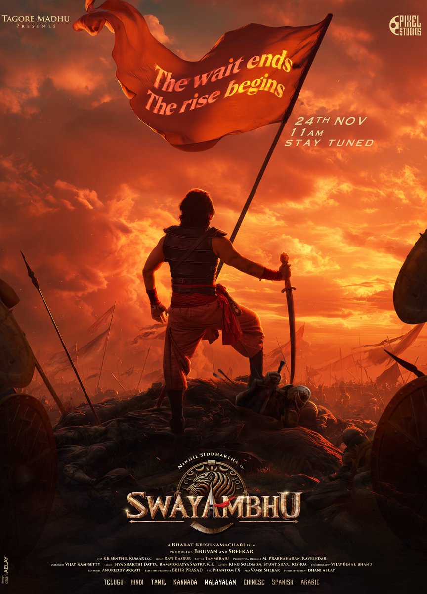 actor_Nikhil's tweet image. The wait ends.
The rise begins ❤‍🔥 ❤️‍🔥 Its going to be a Crazy Few Months ahead.

#Swayambhu Release Date Announcement With a Massive Video on November 24th at 11 AM 

@actor_nikhil @iamsamyuktha_ @NabhaNatesh @krishbharat20 @DOPSenthilKumar @RaviBasrur @TagoreMadhu…
