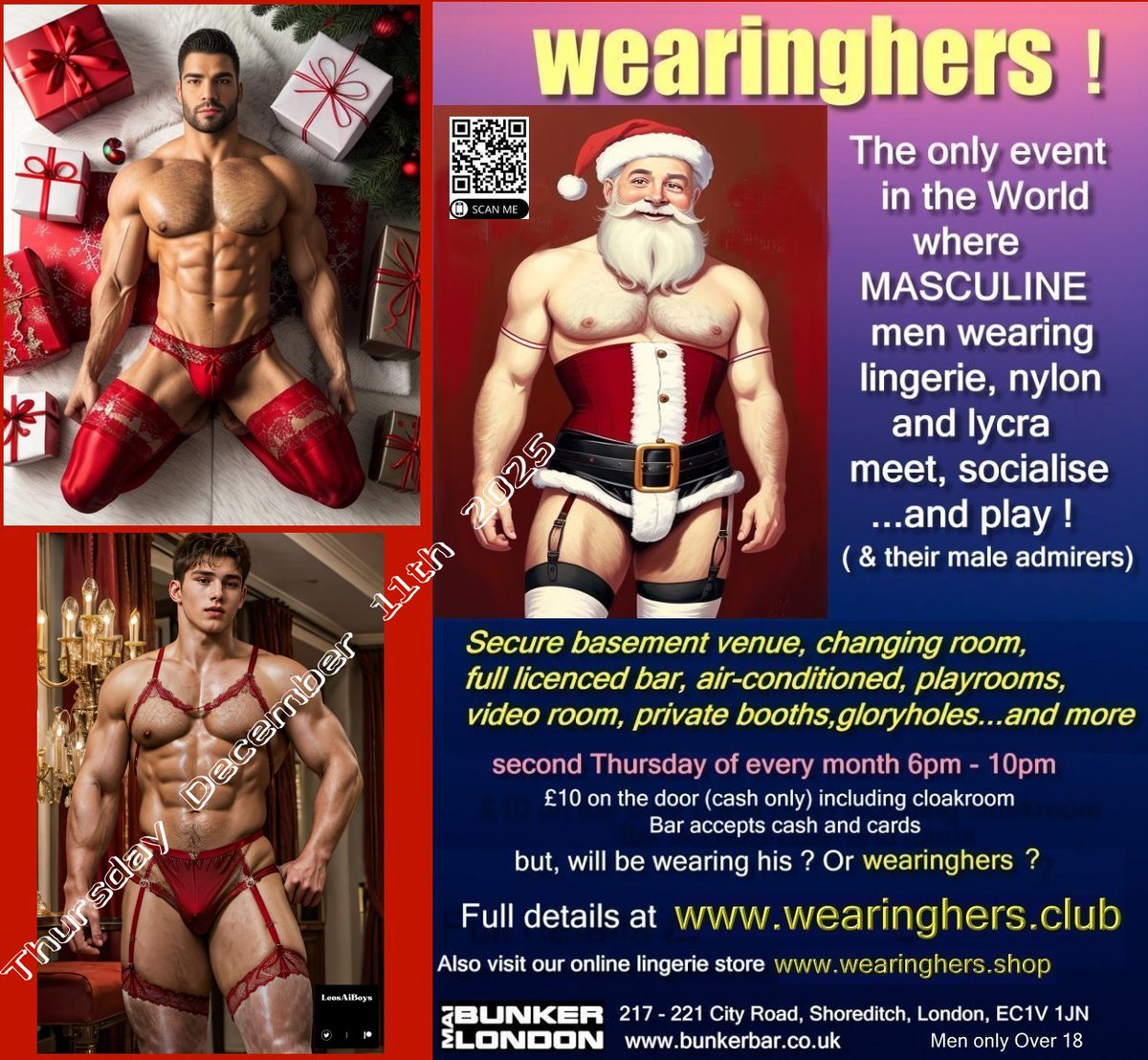 Free mincing pies and chocolate orange vodka shots , as long as stocks last, and a raffle for FREE ENTRY to every WH Event in 2026 ! Join us at wearinghers.club Christmas party , Thu Dec 11th Pls RT
<a href="/LondonBunker/">Bunker Nightclub and Cruise Club</a>
<a href="/SiteSissy/">Sissy Site</a>
@lingerie_boys
<a href="/LingerieBros/">Men wearing lingerie</a> #WEARINGHERS