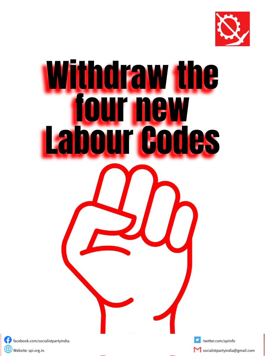 spiInfo's tweet image. SP(I) demands withdrawal of anti-worker, pro-employer Labour Codes.
These are not intended for the betterment but to pave the path for modern slavery restricting  the rights and safety of workers..
 #labourcodes #fourlabourcodes #WorkersRights