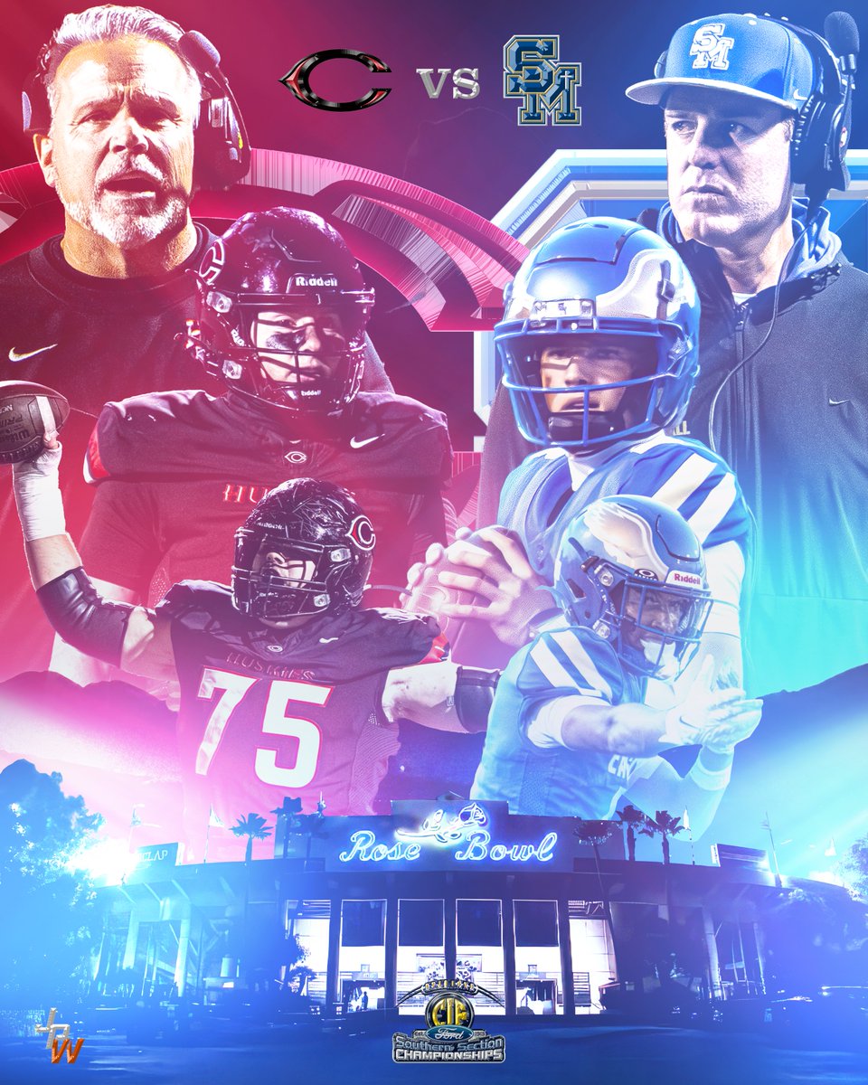 The <a href="/CIFSS/">CIF Southern Section</a> Division 1 Championship at the Rose Bowl is officially set with a rematch

As <a href="/SMCHS_Football/">SM Eagles Football</a> will take on <a href="/Cen10Football/">Corona Centennial Football</a> next Friday night at 7pm