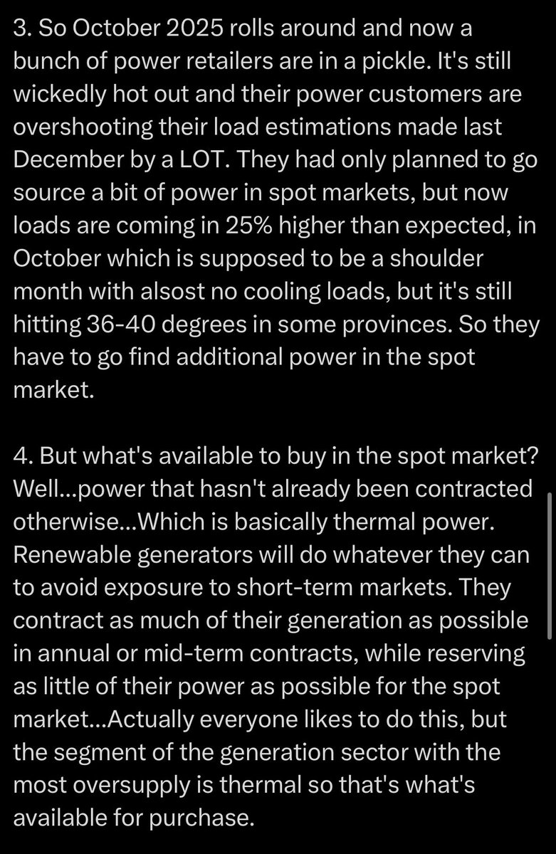中国刚刚经历了异常炎热的十月。居民用电需求同比增长24%（其中服务用电增长17%），与此同时，风电装机容量却有所下降。那么，中国是如何满足这些需求的呢？答案是：依靠传统的火力发电。
所以，没错，他们需要超额建设太阳能发电设施……并改善现货市