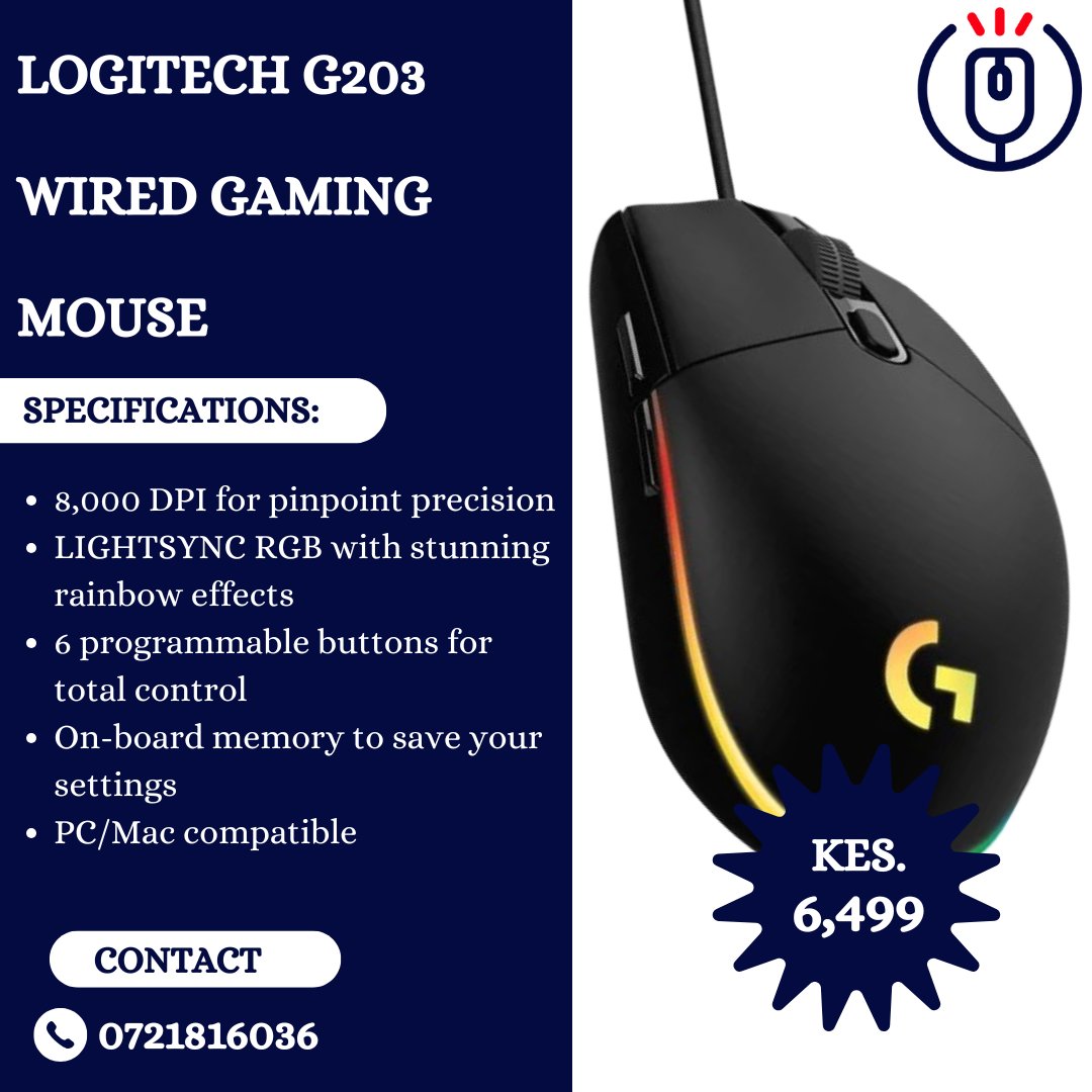 Isaac_Otwoma's tweet image. 🔥 Level Up Your Gaming Precision! 🔥

Meet the Logitech G203 Wired Gaming Mouse — built for speed, accuracy, and style.

Upgrade your setup with the sleek Black edition and game like a pro👉urbangadgets.co.ke/product/logite…

#LogitechG203 #GamingMouse #PCGaming #GamerSetup #LIGHTSYNC