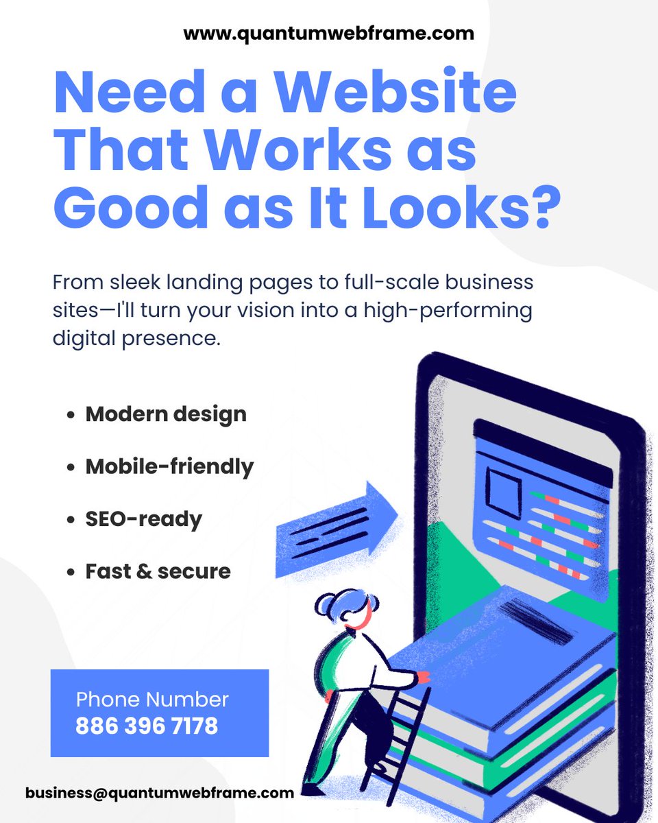 QuantumWebframe's tweet image. Most businesses don’t need a “fancy” website.  
They need one that actually brings customers.  
That’s exactly what I build.

📞 8863967178  
📧 business@quantumwebframe.com  
🌐 quantumwebframe.com