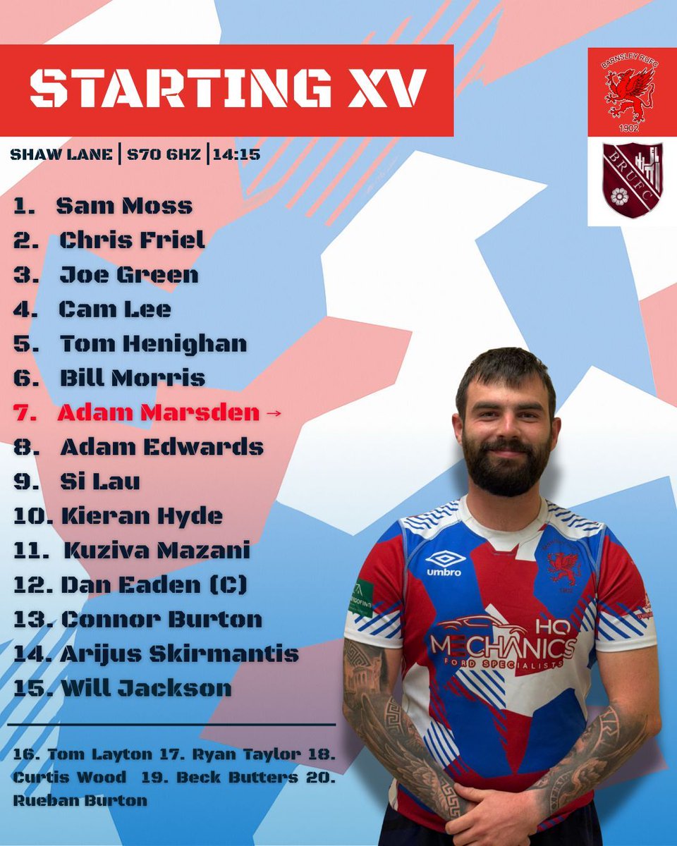 BarnsleyRUFC's tweet image. Here is our match day squad to face Burley at home today!

KO 14.15

#upthegriff
#UReds