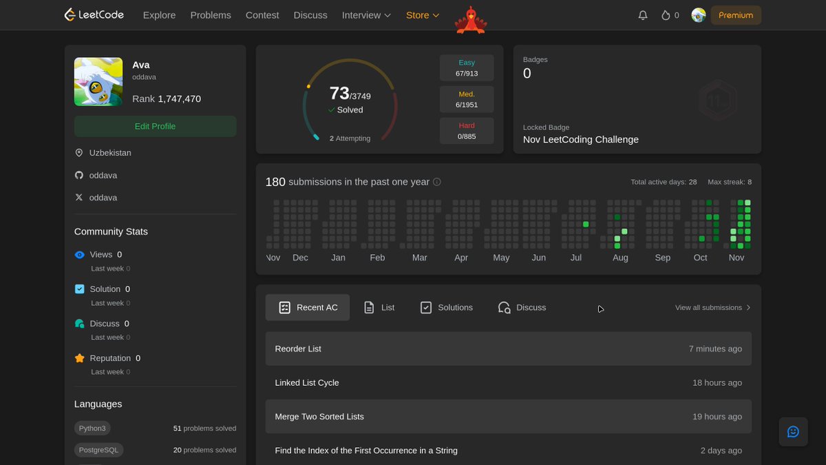 oddava's tweet image. i made a goal to reach my first 100 milestone, studying at least 2 problems every day. I&apos;m getting close!!