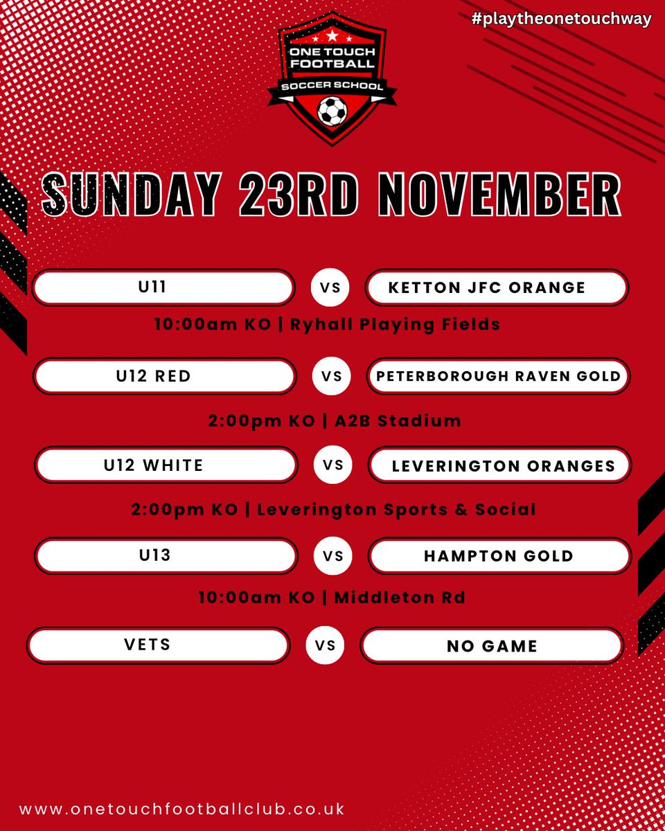 This weekends fixtures! 🔴

#playtheonetouchway