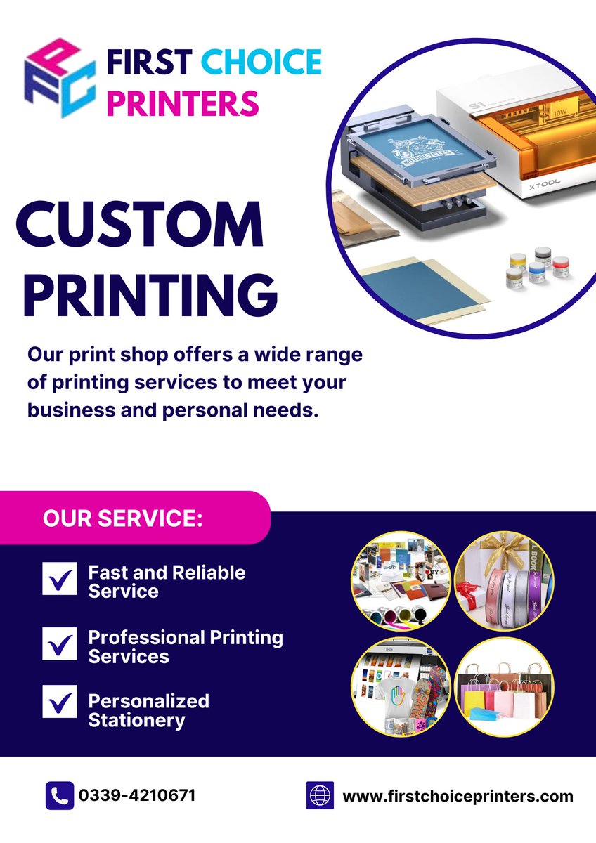 firstchoice_p's tweet image. Bring your ideas to life with high-quality custom printing! From professional printing services to personalized stationery, First Choice Printers delivers fast, reliable, and premium results for all your business and personal needs.
 0339-4210671
#FirstChoicePrinters
