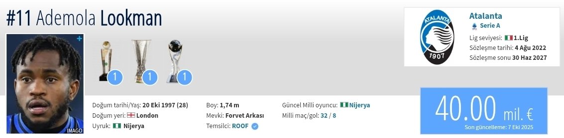 Lookman transferine fenerbahçe giriş yaptı. Galatasarayda ilk seçenek Lookman değil sol kanat için daha büyük futbolcular var lookman listenin baya sonlarında.