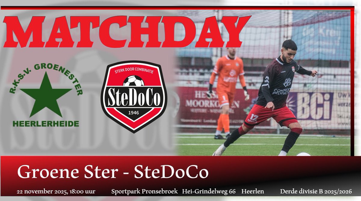 1Stedoco's tweet photo. MATCHDAY!
Het wordt vandaag een latertje want er wordt om 18 uur afgetrapt op Sportpark Pronsebroek in Heerlerheide. Tegenstander in Zuid-Limburg is herintreder Groene Ster. π΄β«οΈ#groste
https://t.co/p6XcuaaWT4 https://t.co/NvEgnGfuLp