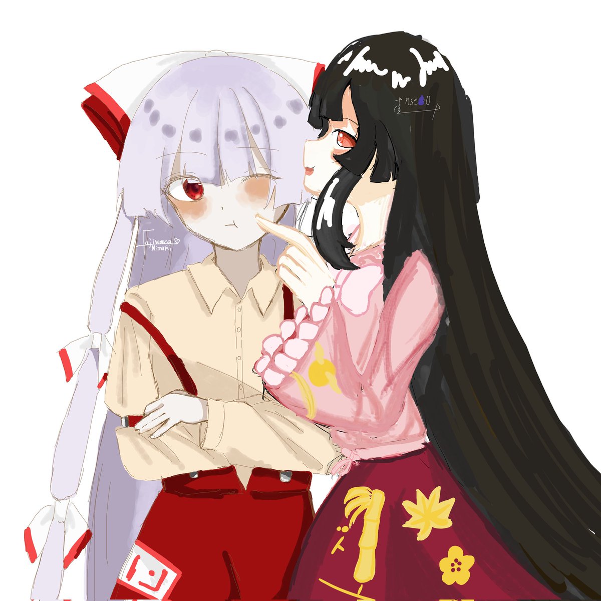 uULQWzHNgg75475's tweet image. 藤原未咲さんと合作しました！！
@Misaki_105 
#てるもこ 
#絵チャ
#東方Project