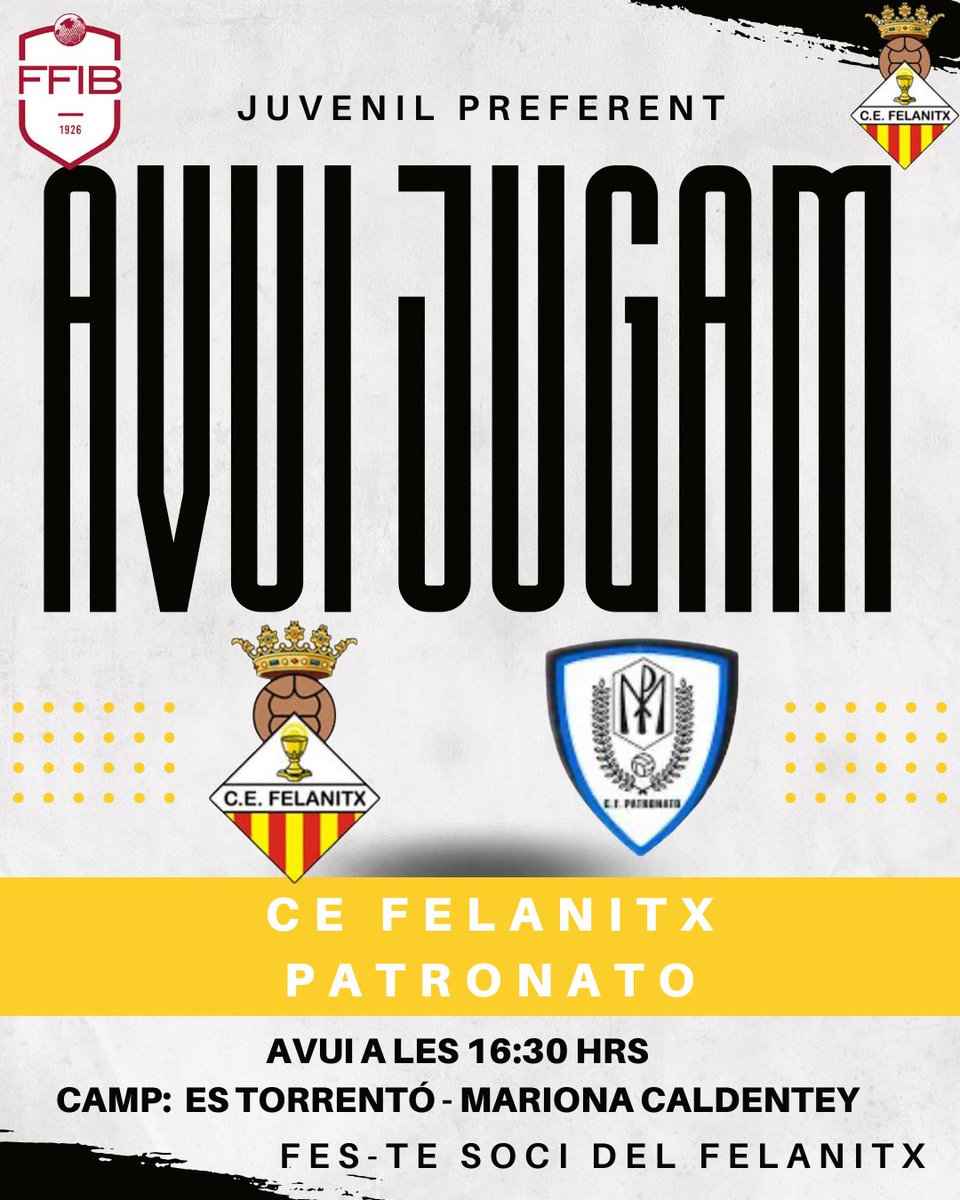 cefelanitx's tweet image. 𝗝𝘂𝘃𝗲𝗻𝗶𝗹

👉 Jornada 10 - Juvenil Preferent - Grup B 

🆚 Patronato  ⏰ 16:30

🏟️ Es Torrentó - Mariona Caldentey 

🤍 Vos esperam, a casa, per animar el nostre juvenil

#vamosfela #orgullfelanitxer