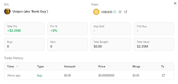 Unipcsの$USELESSトークン用ウォレット概要