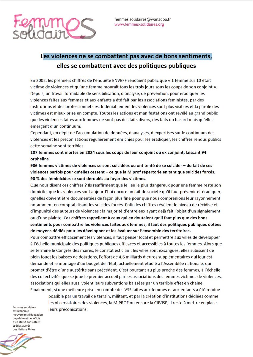 Les violences ne se combattent pas avec de bons sentiments, elles se combattent avec des politiques publiques

#25novembre2025 #violencessexistes #violencesfaitesauxfemmes