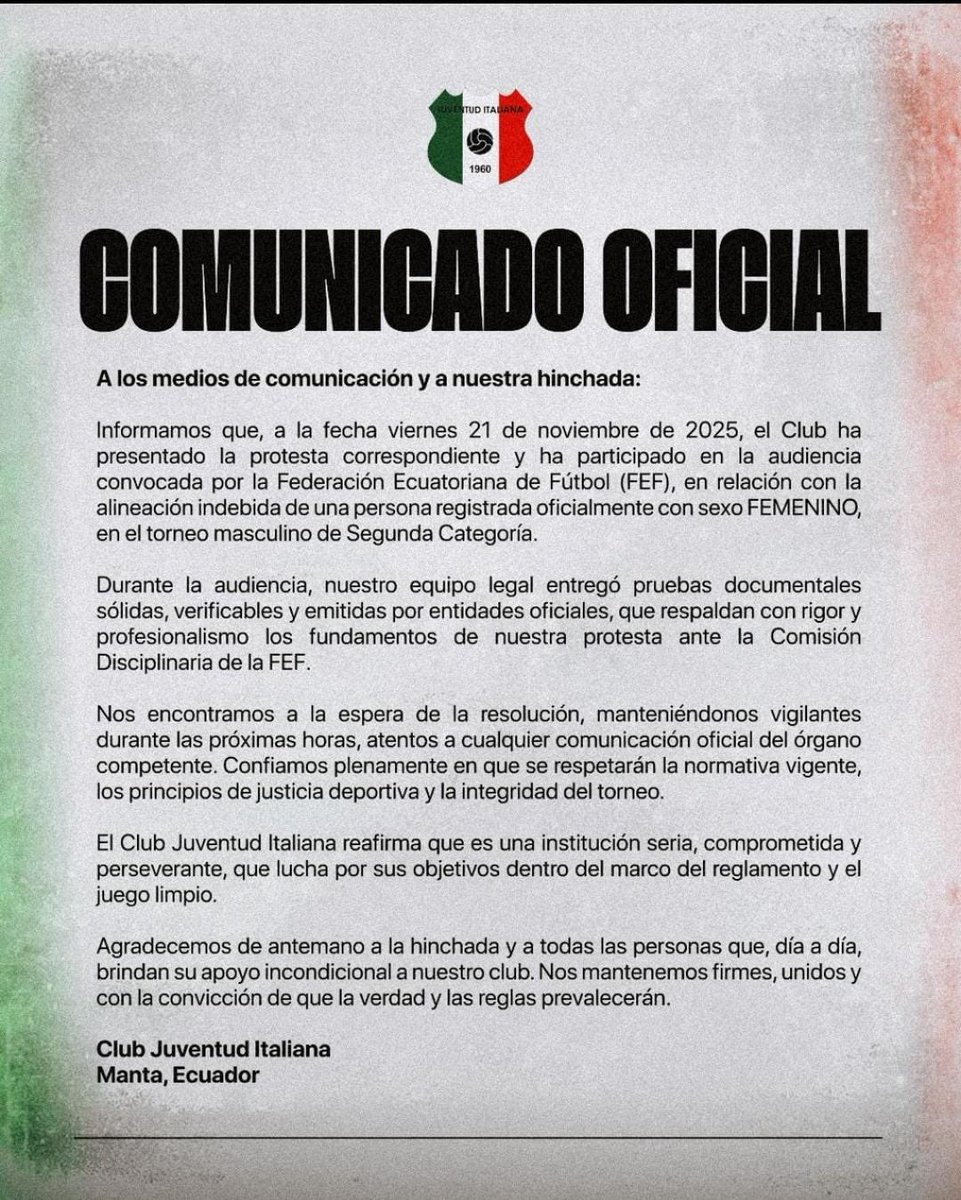 Rmoralesverduga's tweet image. Comunicado de Juventud Italiana luego de la audiencia de hoy en la #FEF ✅⚽️🇪🇨✔️