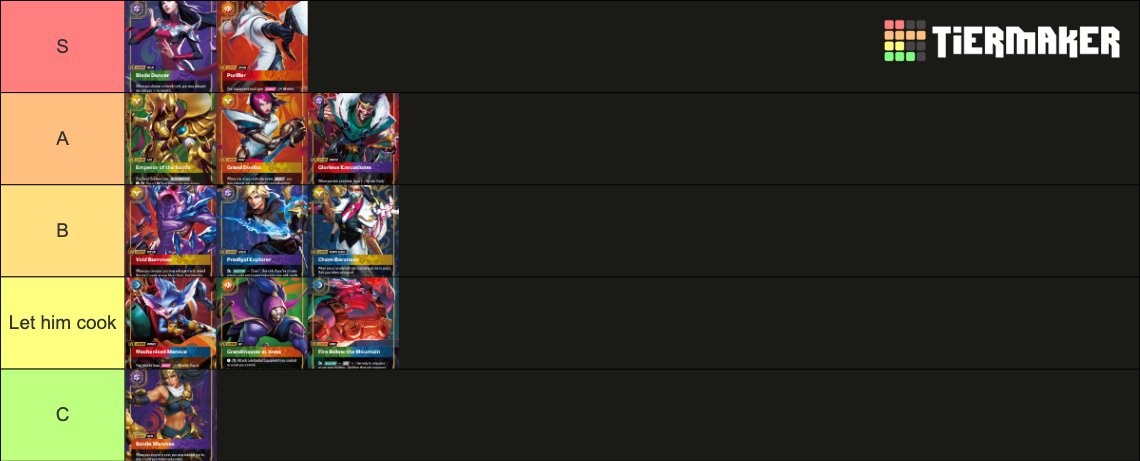 Okay guys, it has been a long night. With a clear head, I would say that this is my tier list for now, based on the limited information we have about the set.
Yes boyz, I am a Rumble believer. #RiftCommunity