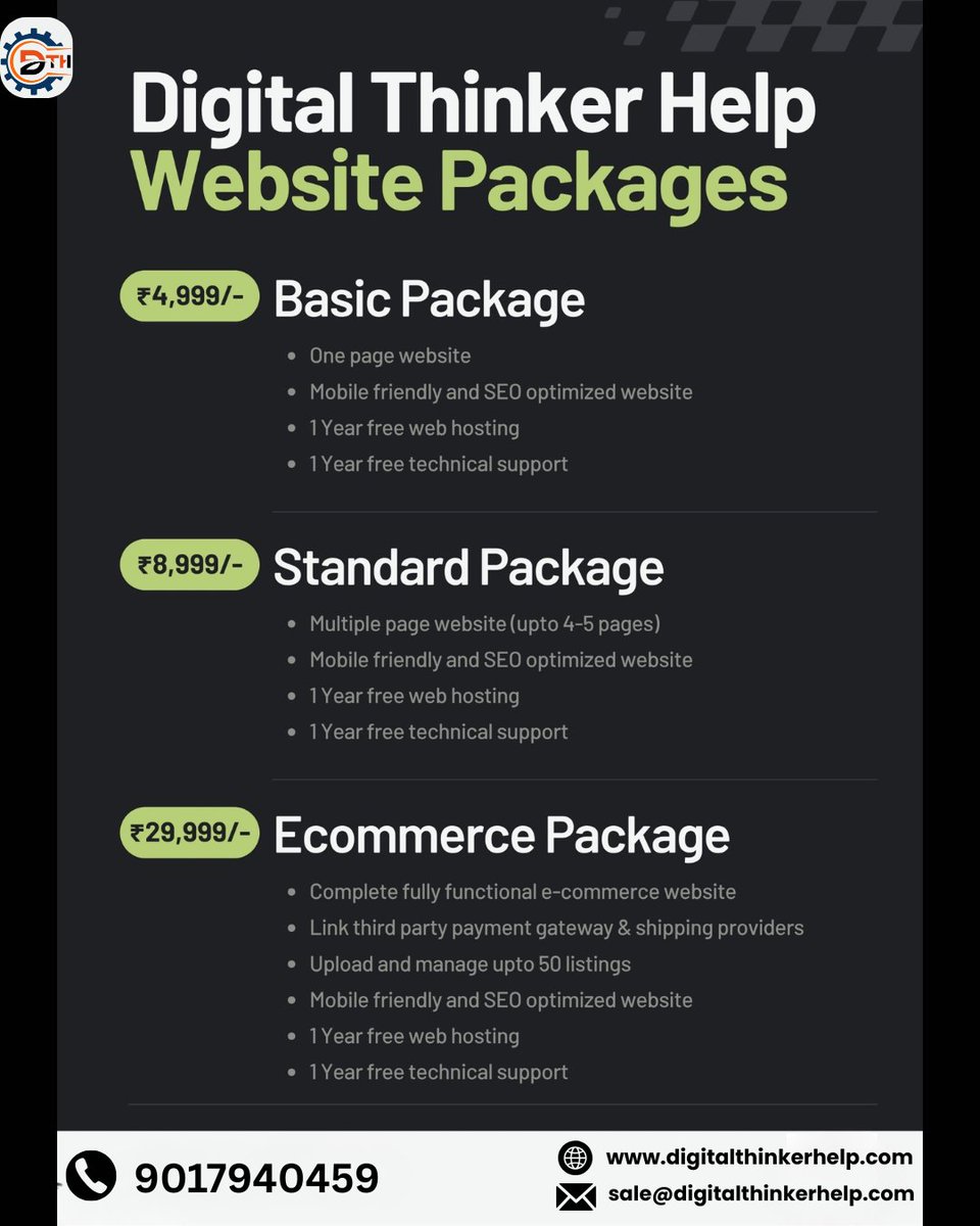 digital_helping's tweet image. 𝗪𝗲𝗯𝘀𝗶𝘁𝗲 𝗗𝗲𝘀𝗶𝗴𝗻 𝗦𝘁𝗮𝗿𝘁𝗶𝗻𝗴 𝗮𝘁 𝗝𝘂𝘀𝘁 ₹𝟰,𝟵𝟵𝟵

Contact Us : +91-9017940459

Visit Website : digitalthinkerhelp.com

📞 Book your Free Demo Class today!

Course Offering:
 Advanced Digital Marketing Course

#WebDesign #WebsitePackages #EcommerceWebsite