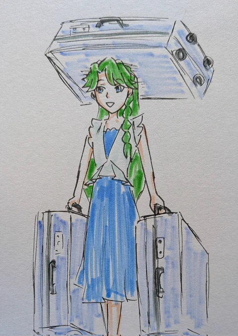#ゴープリ10周年なので海藤みなみさん3733枚描いてお祝い (1184.1185.1186.1187) ゴープリ25話ラクガキ。 みなみさんが3つのスーツケースを持ち運んでたの、 体幹、三つ編み、三刀流、怪力、どれだろ?