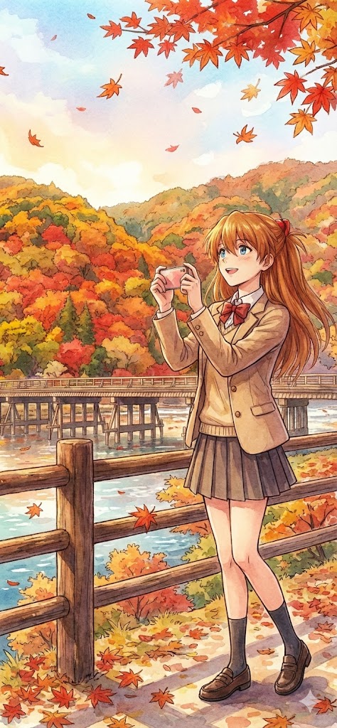 zyakobee's tweet photo. 紅葉の時期なので、嵐山の紅葉をイメージしました。
NovelAIもすごかったですが、nanobananaは桁違いですね・・・

#nanobanana #illustration #イラスト #絵 #anime #エヴァンゲリオン #エヴァ #アスカ #asuka #嵐山 #紅葉 https://t.co/v4dpJHBCMm