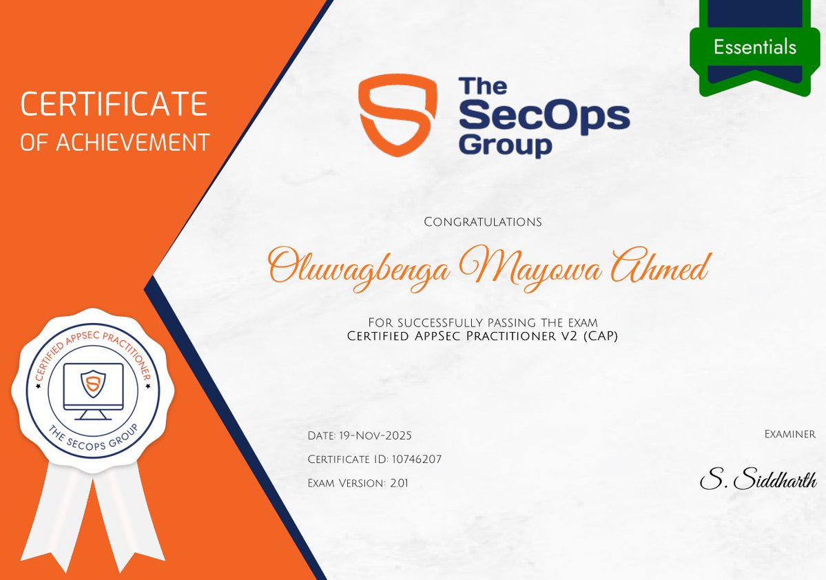 Grateful to God
Congratulations to me!!!
Thank you <a href="/TheSecOpsGroup/">The SecOps Group</a> 

<a href="/jay_hunts/">zʇunH ʎɐſ ɐsɐɟnW 🦁🦁🦁🦁</a> <a href="/_DeejustDee/">DsL_a ʚїɞ ®</a> <a href="/ireteeh/">Dr Iretioluwa Akerele</a> <a href="/Secfortress/">Secfortress</a>