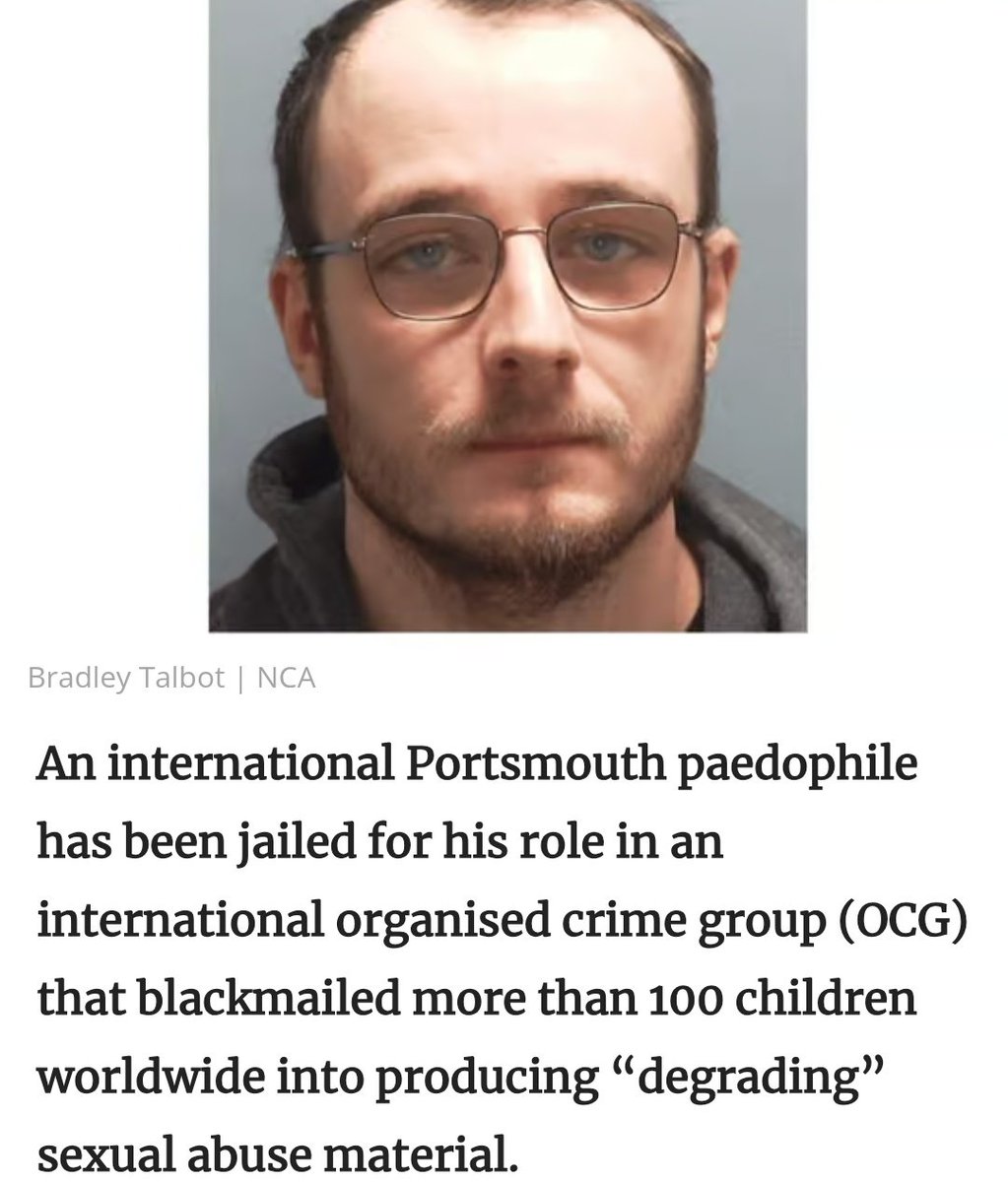 Wommando's tweet image. ⚠️OUTRAGEOUS LENIENCY FOR ORGANISED HORRIFYING CRIMES AGAINST OVER 100 GIRLS

👉PORTSMOUTH: Bradley Talbot, 29, has been jailed for his core involvement of an online &apos;com&apos; group whose 6,000 members threatened and blackmailed girls as young as 12 into sending &quot;extreme, degrading,…