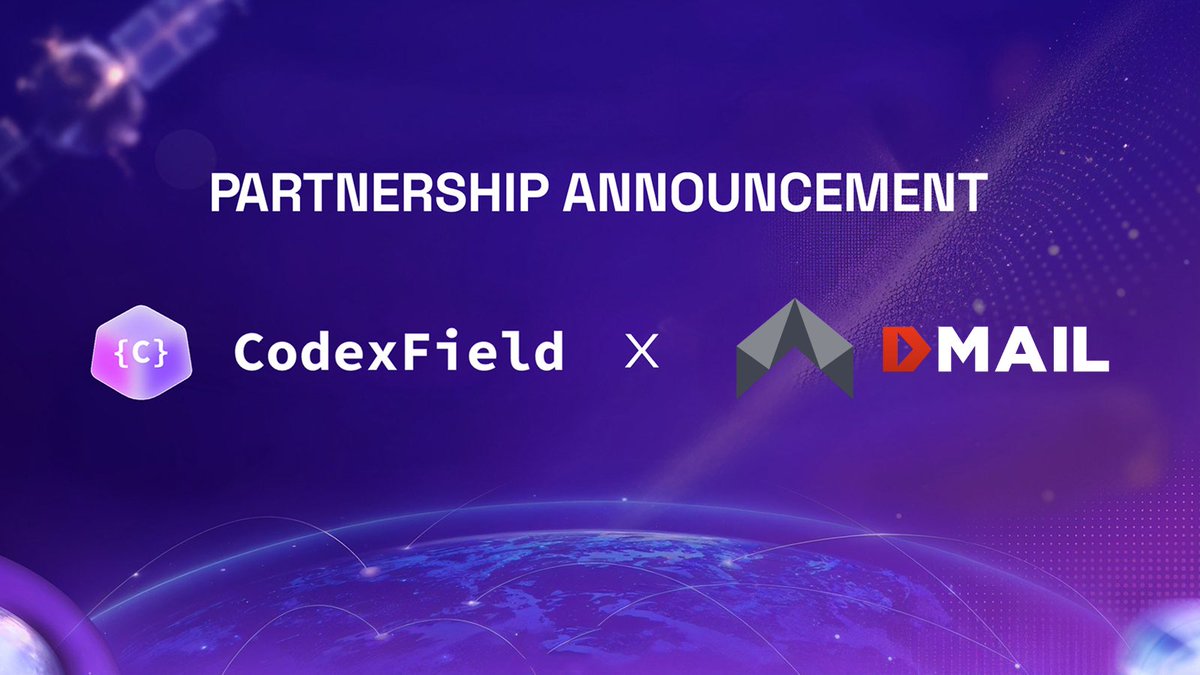 CodexField's tweet image. 🤝 CodexField x @Dmailofficial Partnership

CodexField is glad to collaborate with Dmail, the leading decentralized communication platform bringing secure, on-chain email to Web3. With global ambassadors, 500+ creators, and a fast-growing community, Dmail is reshaping Web3…