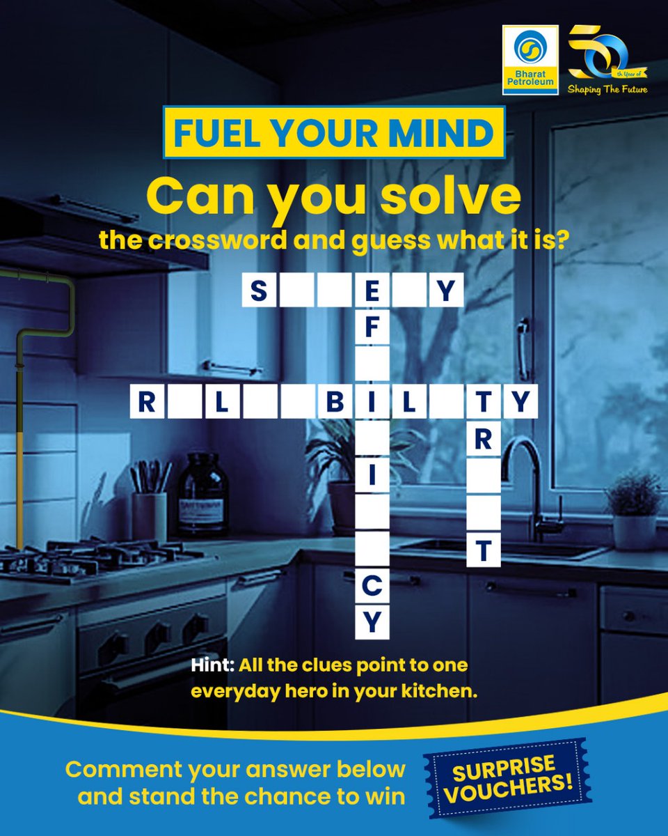 Can you solve the crossword?  Comment your answers below!

How to Participate:

1. Crack the puzzle comment your answer below and what’s the BPCL’s everyday hero in your kitchen? 
2. Tag 3 friends in your comment to join the fun.
3. Use #BPCL and #Contest when you comment.
4.