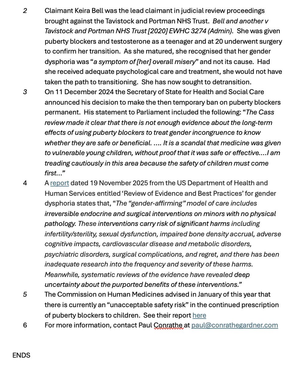 JamesEsses's tweet image. 🚨Breaking: Puberty Blockers Trial🚨

The trial has been quietly approved and recruitment of hundreds of children is commencing.

Keira Bell and I demand that this dangerous and unethical trial is halted immediately.

If it isn’t, we will bring a Judicial Review.

Press release⬇️