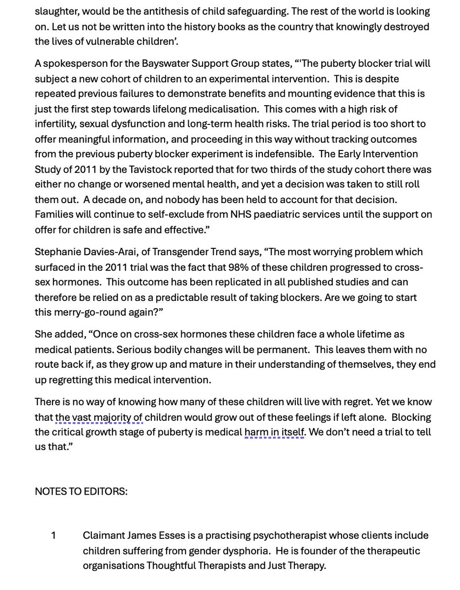 JamesEsses's tweet image. 🚨Breaking: Puberty Blockers Trial🚨

The trial has been quietly approved and recruitment of hundreds of children is commencing.

Keira Bell and I demand that this dangerous and unethical trial is halted immediately.

If it isn’t, we will bring a Judicial Review.

Press release⬇️